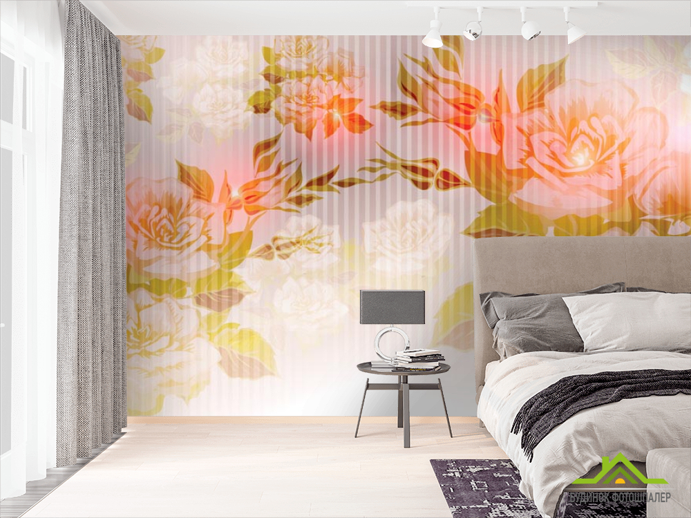 Фотошпалери Помаранчевий принт з квітами