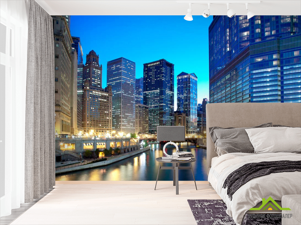 Фотообои Дома, вода, вечер