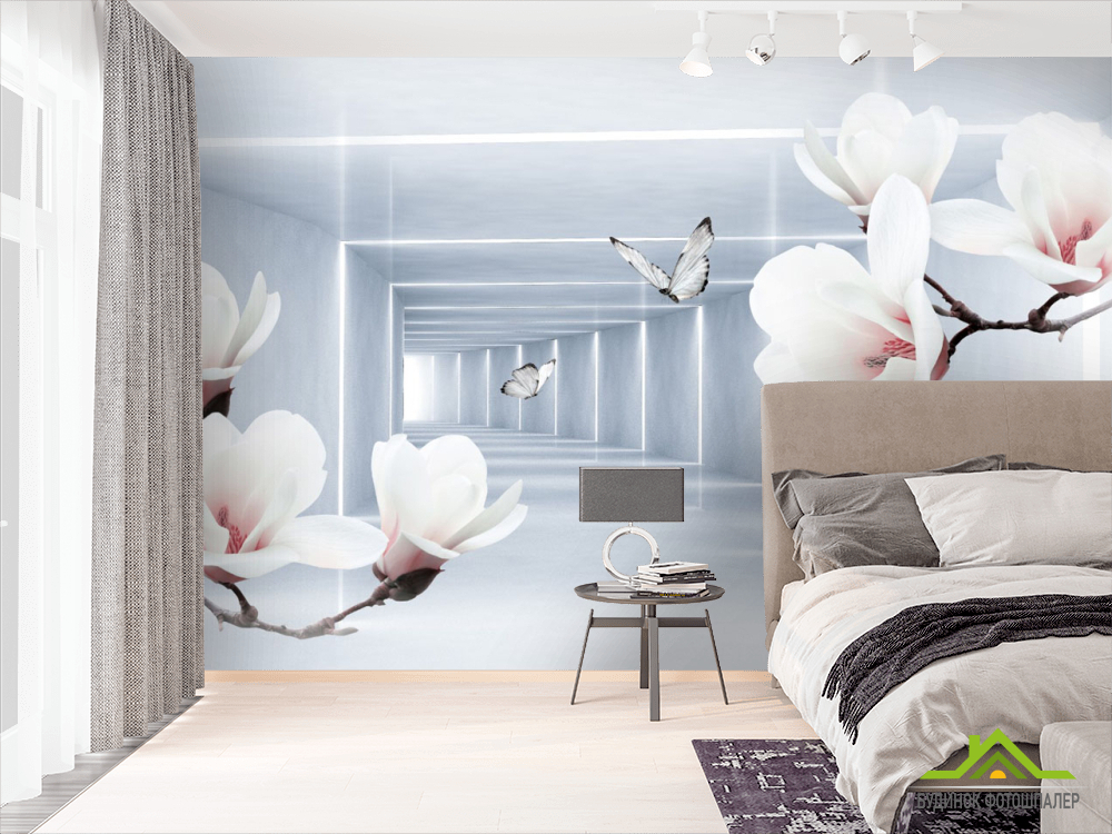 Фотошпалери квіти і 3Д тунель