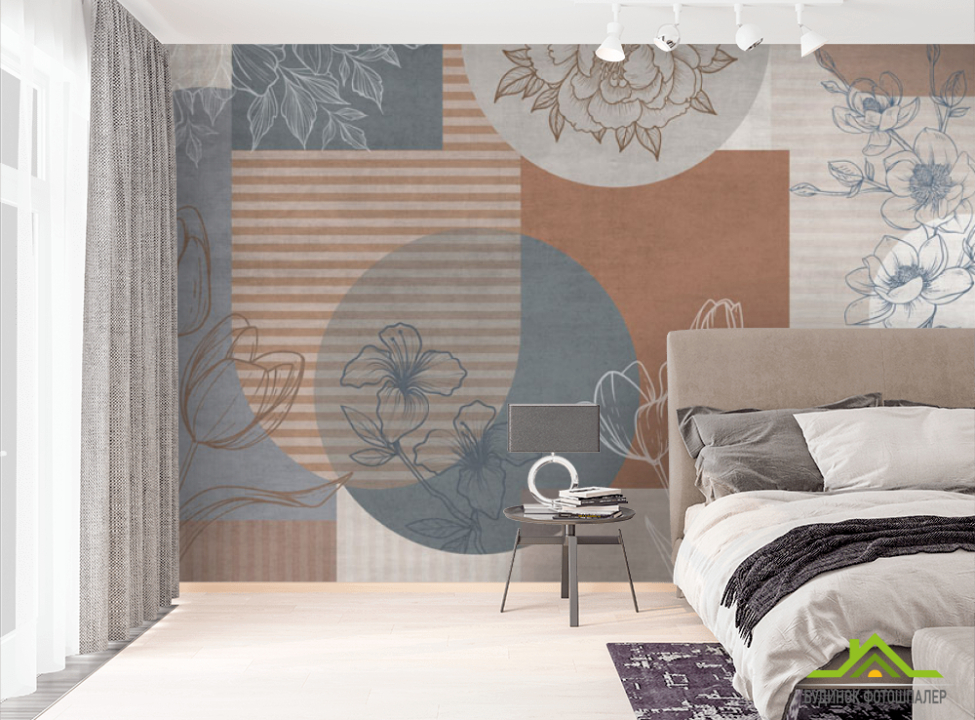 выбрать Фотошпалери Векторні квіти на тлі геомтерії. Фотошпалери Квіти на стіну