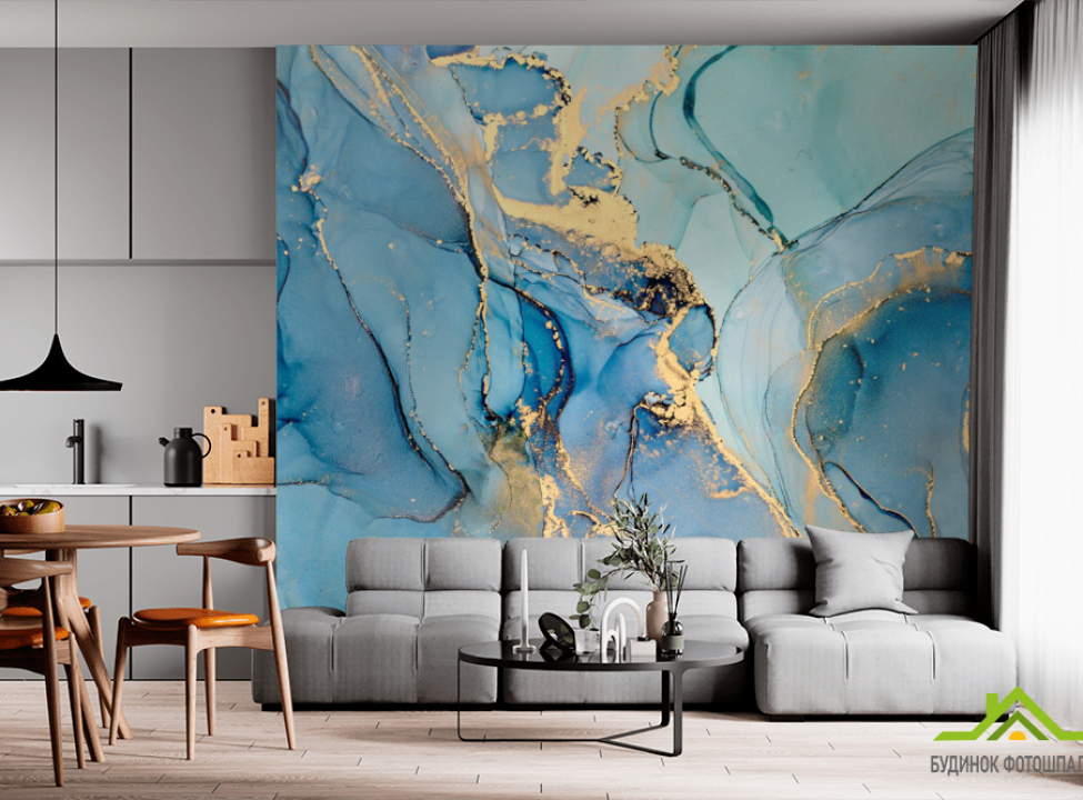 выбрать Фотообои голубой флюид Фотообои с золочением на стену