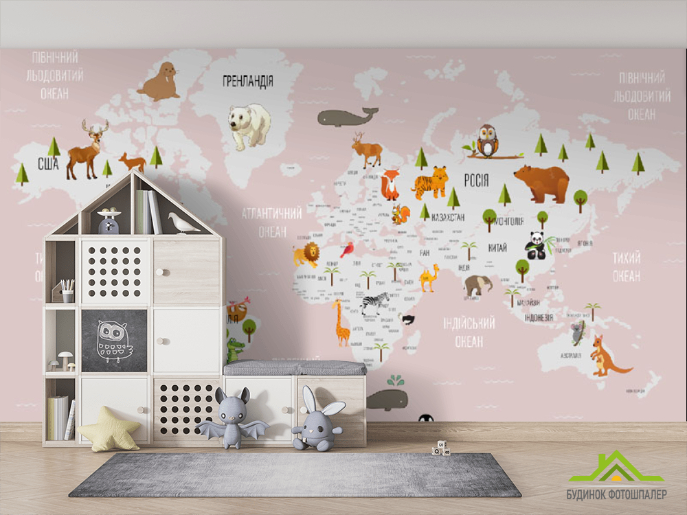 Фотошпалери рожева карта для дівчинки українською