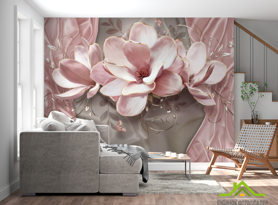 выбрать Фотообои Розовые 3д цветы Фотообои 3Д на стену