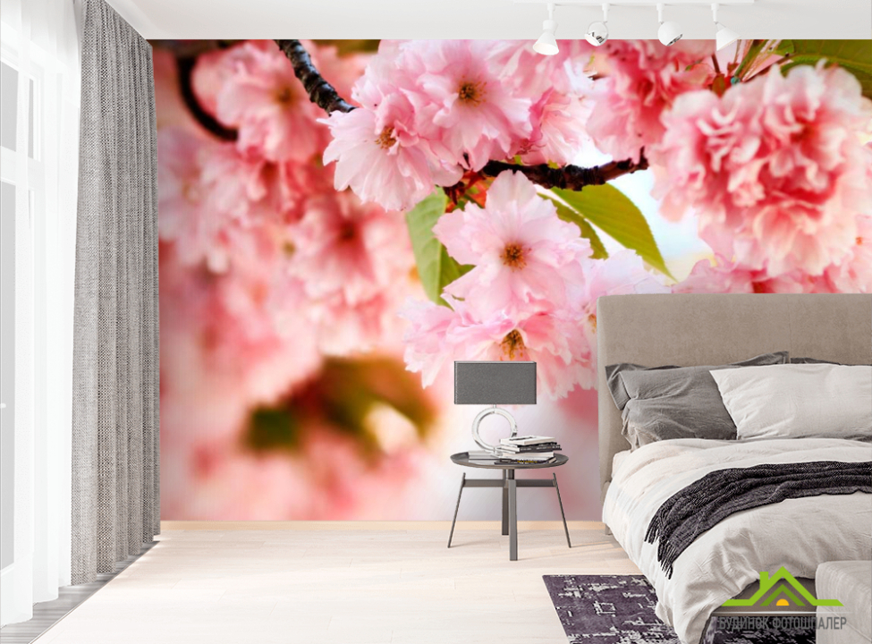 выбрать Фотообои Ветка нежно-розовых цветов Фотообои Цветы на стену
