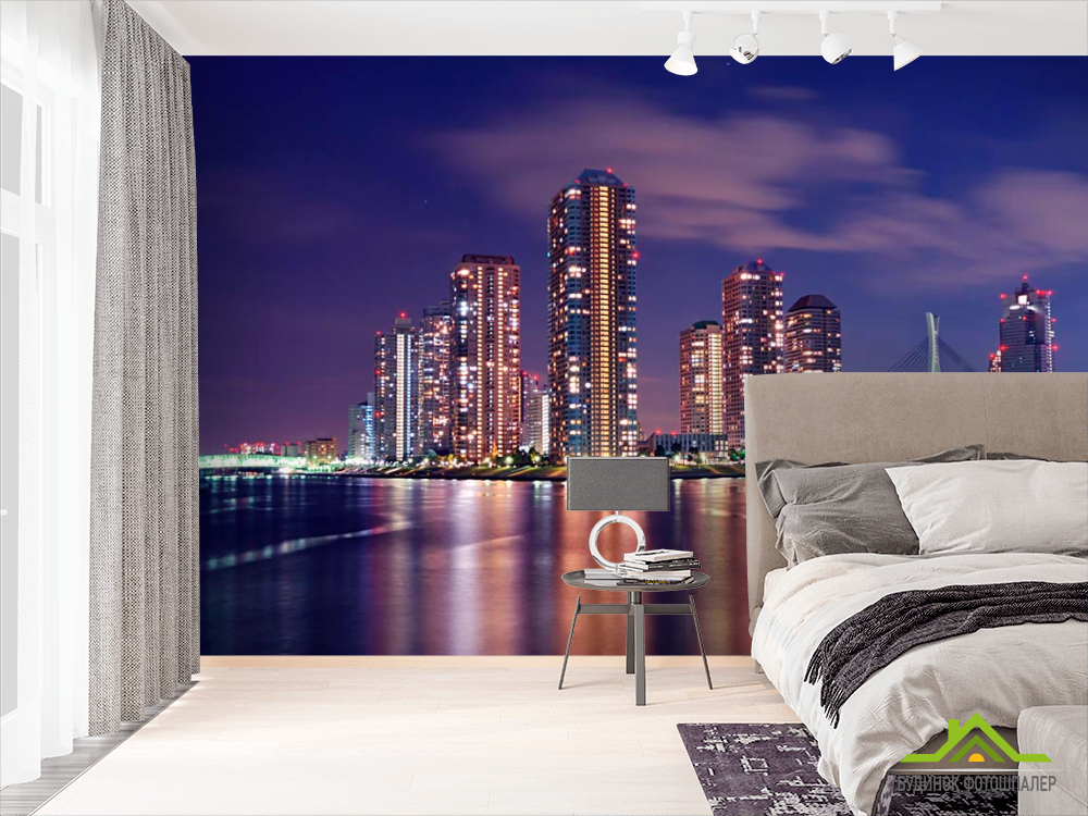 Фотообои Мост,ночь, высотки