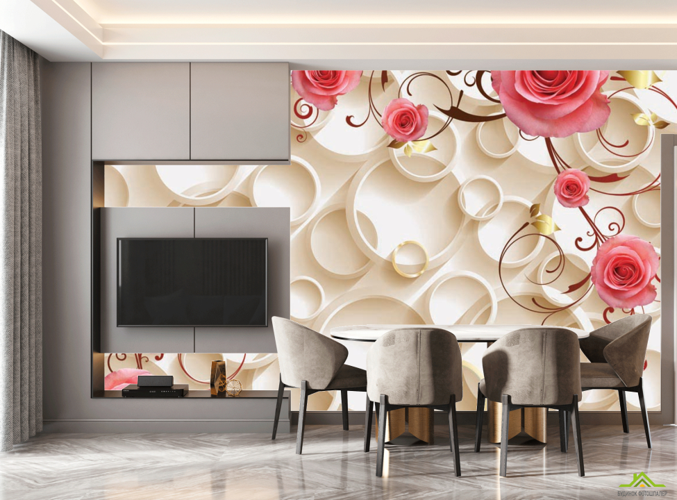 выбрать Фотошпалери Букети троянд на тлі 3д кіл Фотообої на кухню на стіну