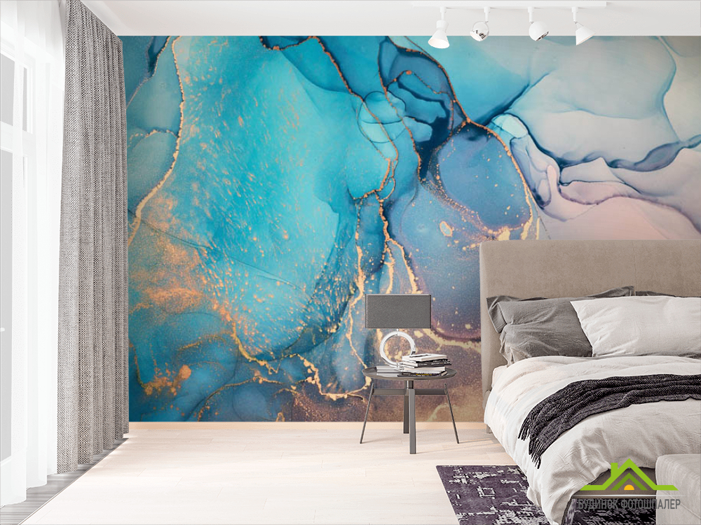 Фотошпалери синій яскравий fluid art