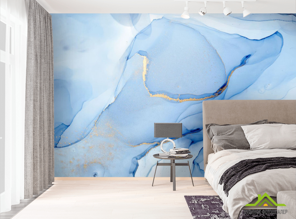 выбрать Фотошпалери Блакитний флюїд з золотом Фотошпалери Fluid art на стіну