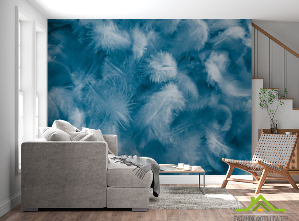 выбрать Фотообои Синие пёрышки Фотообои перья на стену