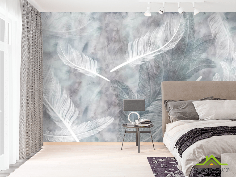 Фотошпалери біле пір'я на акварельному тлі