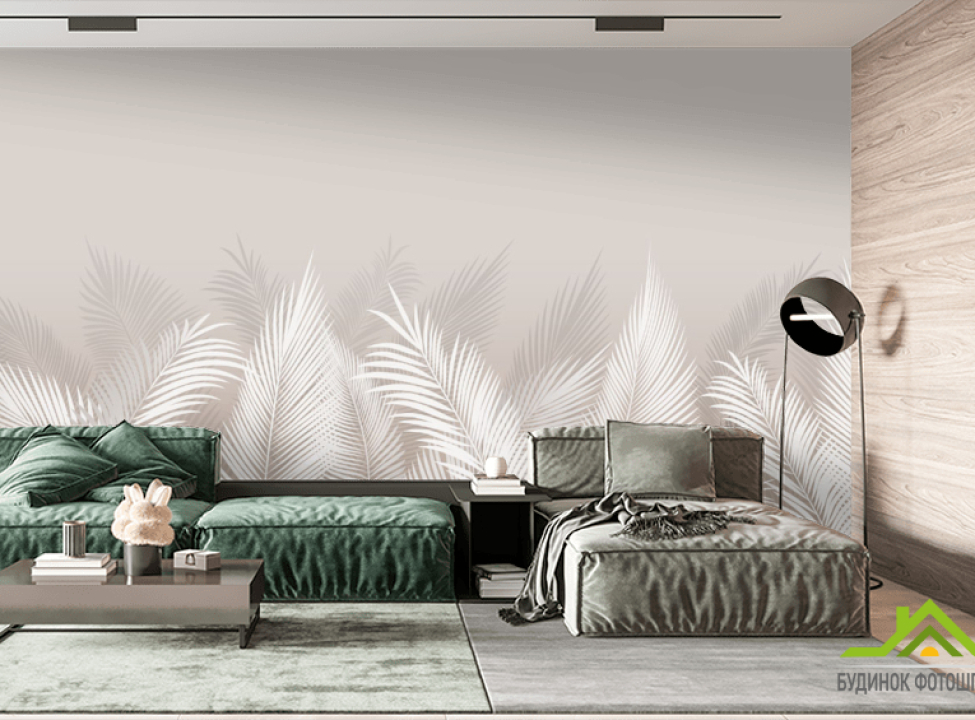 выбрать Фотообои Листья в серых оттенках Фотообои Дизайнерские листья на стену