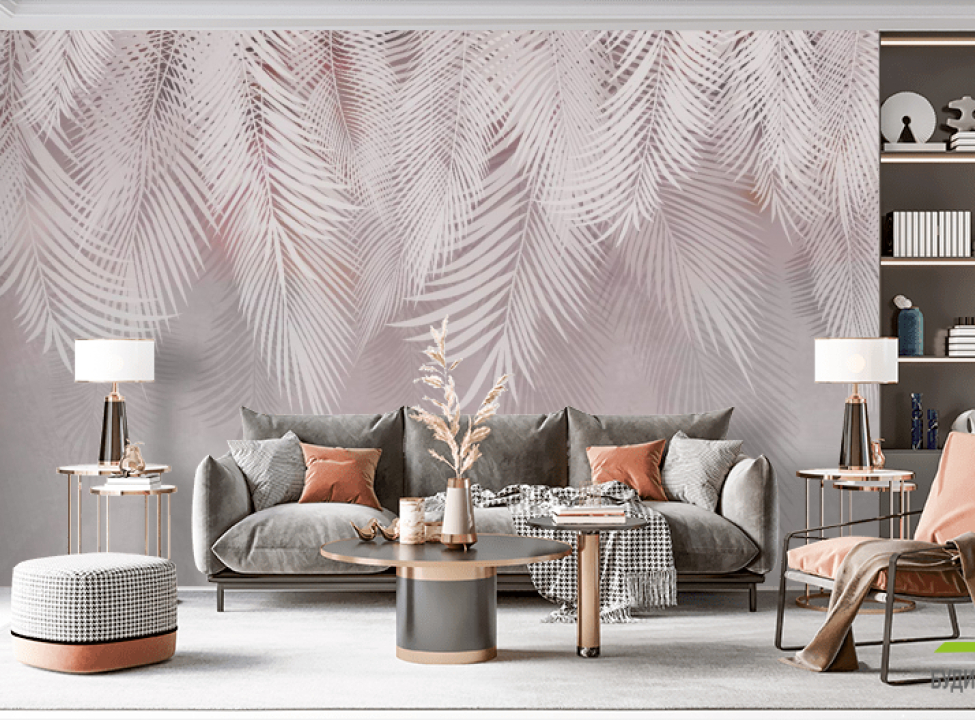 выбрать Фотообои розовые листья пальмы Фотообои Дизайнерские листья на стену