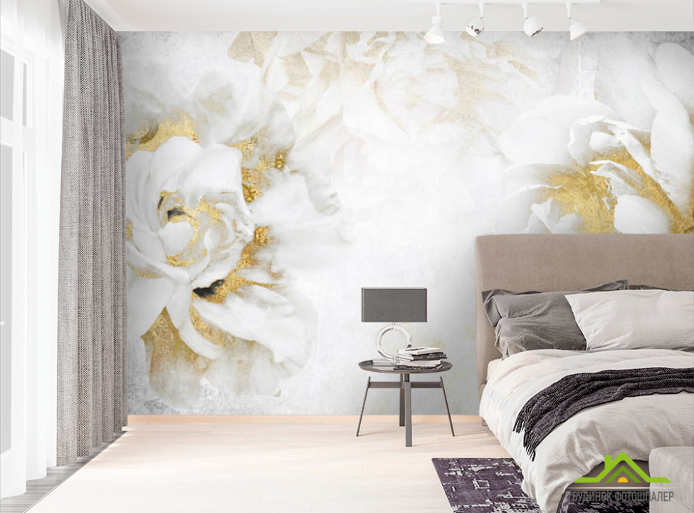 выбрать Фотошпалери білі квіти з золотом Фотошпалери Квіти на стіну