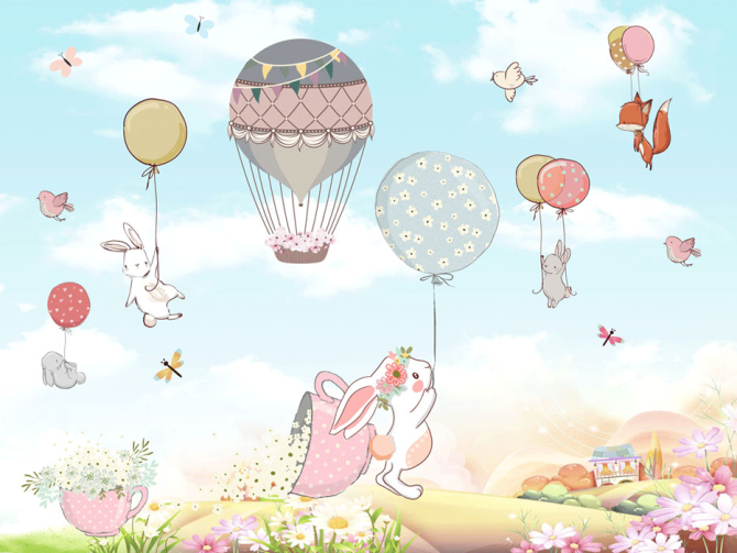 Фотошпалери Зайчика на повітряних кулях