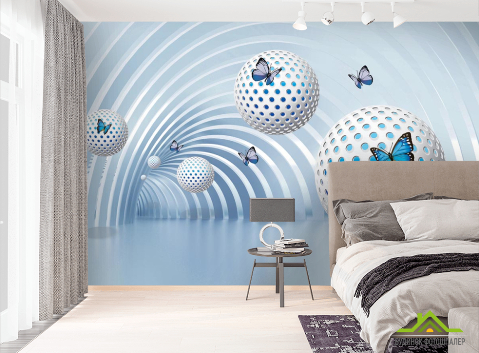 выбрать Фотообои Сферы с бабочками Фотообои Расширяющие пространство на стену