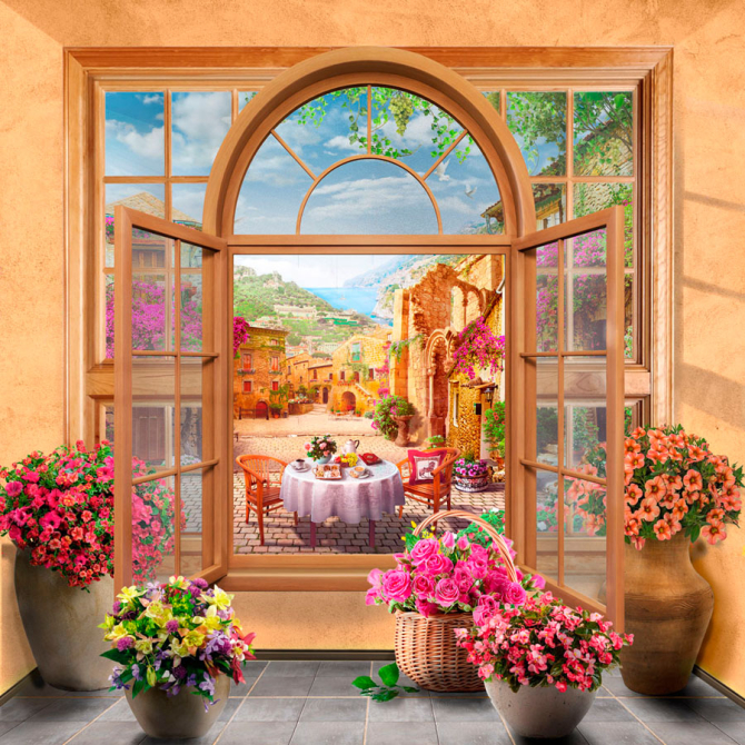 Фотообои Окно фреска