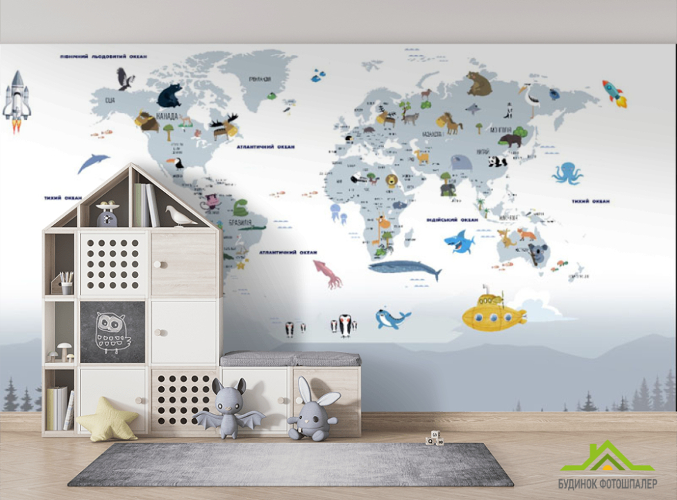 выбрать Фотообои Детская карта с горами и животными Фотообои Развивающие карты на стену