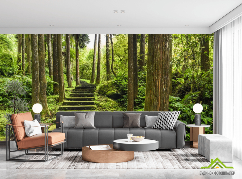 выбрать Фотообои зеленые ступеньки в лесу Фотообои Расширяющие пространство на стену