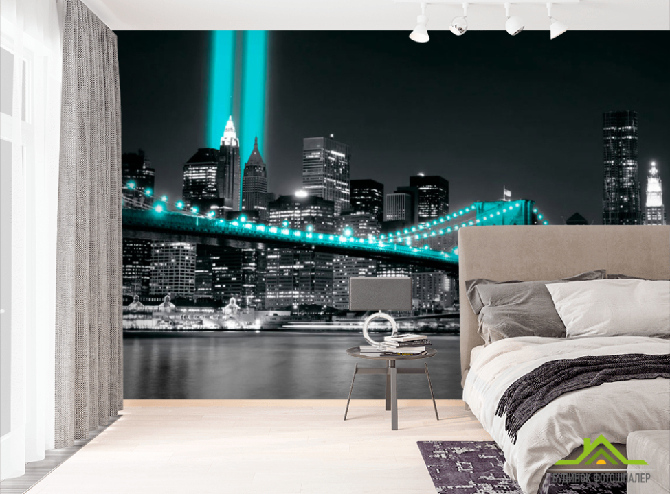 выбрать Фотообои Ночной город в бирюзовых огнях Фотообои ночной город на стену