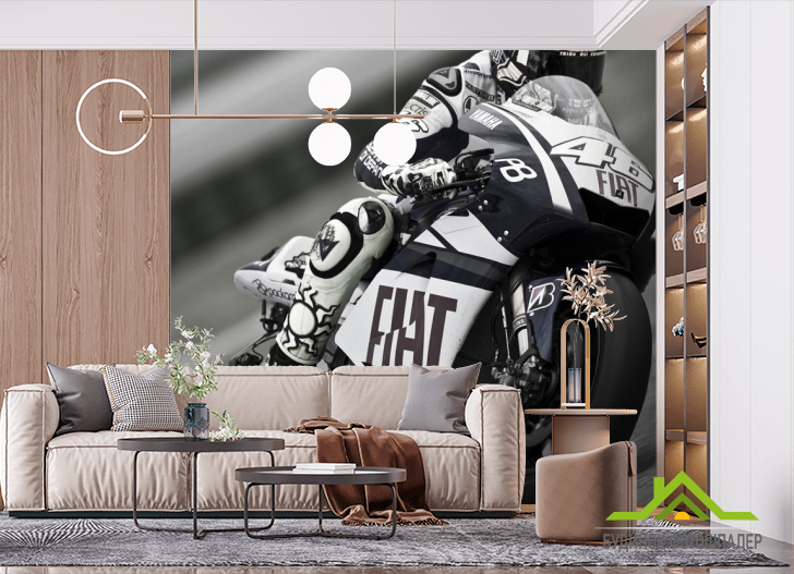 Фотошпалери чорно-білий мотоцикліст