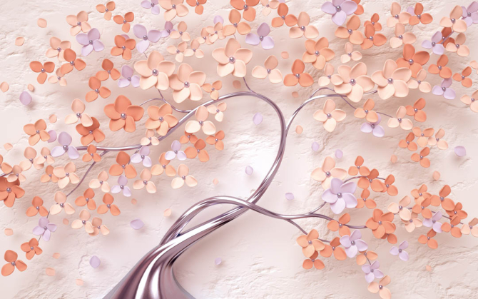 Фотошпалери 3д дерево персикового кольору