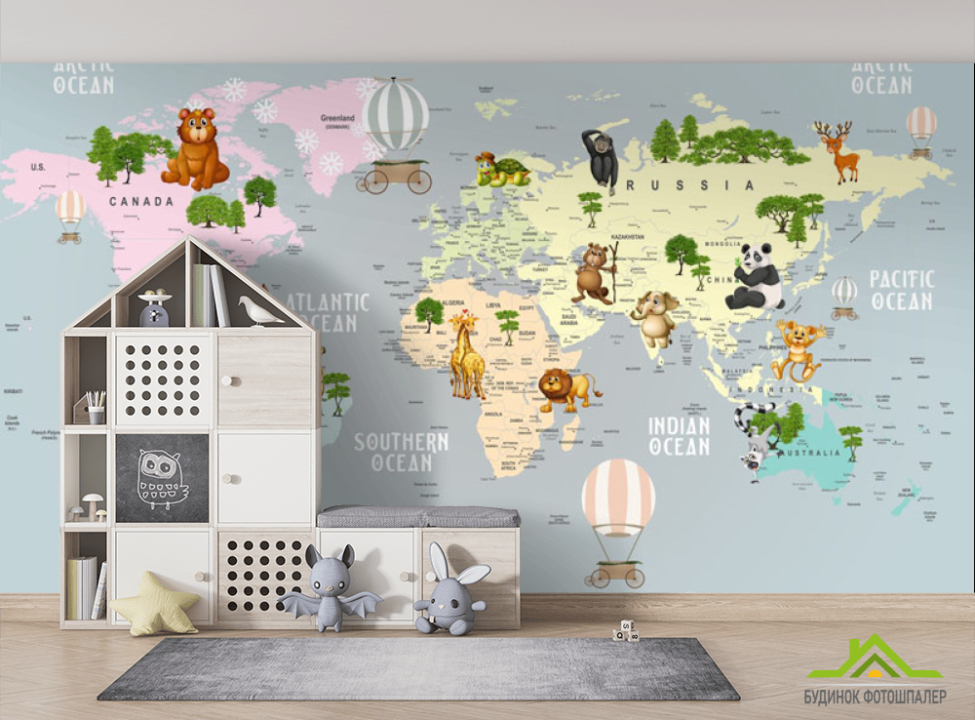выбрать Фотошпалери Карта дитяча для хлопчика Фотошпалери Розвиваючі карти на стіну