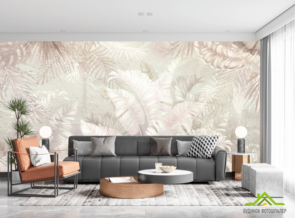 выбрать Фотообои Розовые тропические листья Фотообои тропические листья на стену