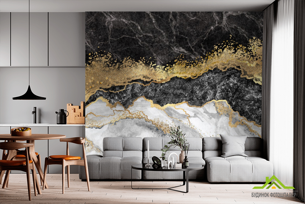 Фотообои чёрный мрамор золото