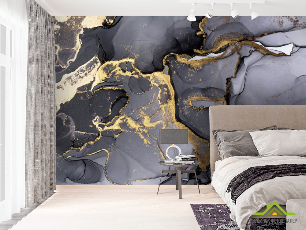 Фотошпалери Сірий флюїд з золотом