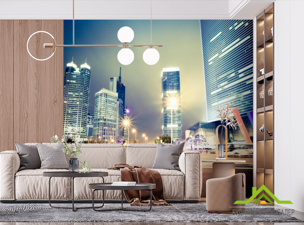 выбрать Фотошпалери Вечір багатоповерхівки, світло Фотошпалери Сучасний місто на стіну