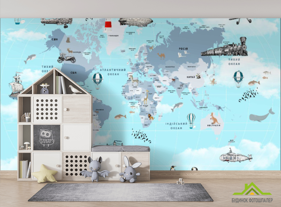 выбрать Фотошпалери блакитна карта дитяча українською Фотошпалери Розвиваючі карти на стіну