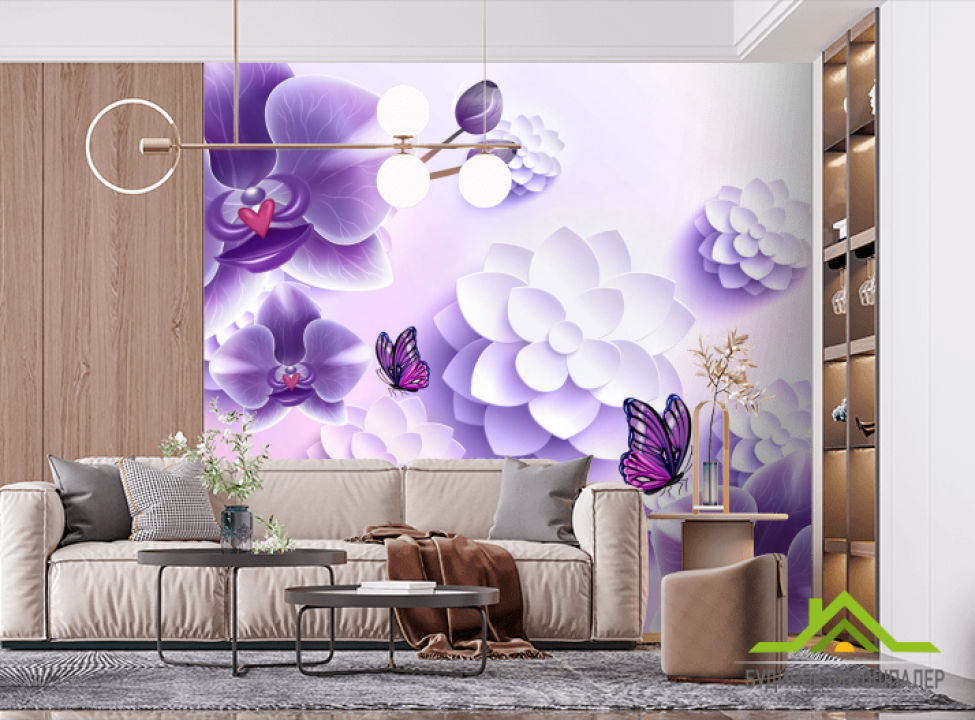 выбрать Фіолетові орхідеї 3Д Фотошпалери квіти 3d на стіну