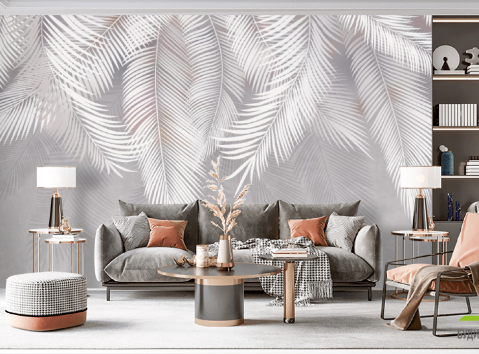 выбрать Фотообои нежные тропические листья Фотообои Дизайнерские листья на стену