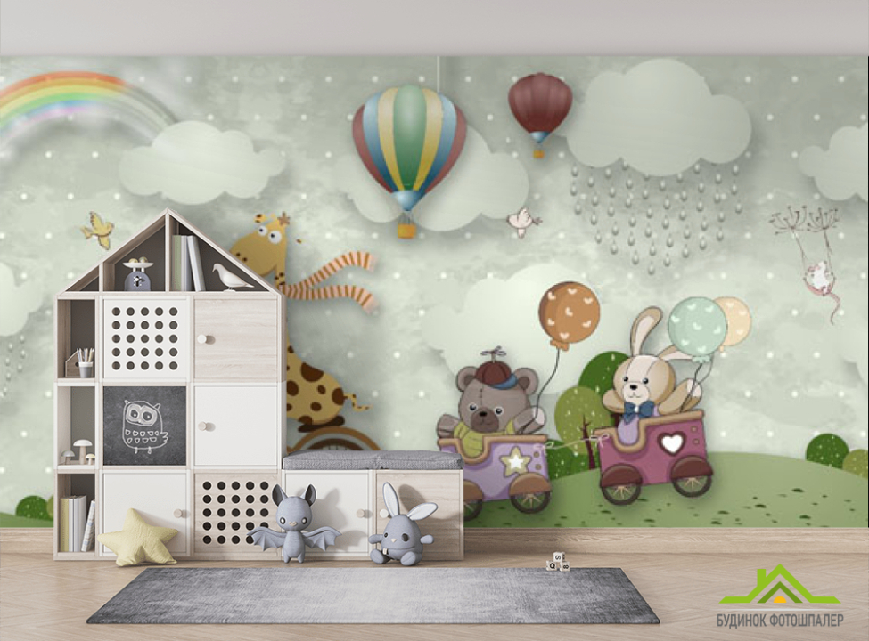 выбрать Фотошпалери Жирафик на велосипеді Фотошпалери Little kids на стіну