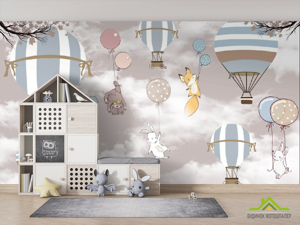 Фотошпалери звірятка на повітряних кульках