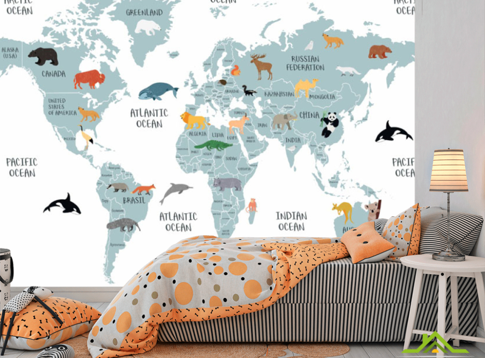 выбрать Фотообои Детская карта на украинском с животными Фотообои в детскую на стену