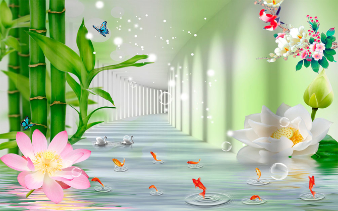 Фотообои Тонель с лотосами и бамбуком