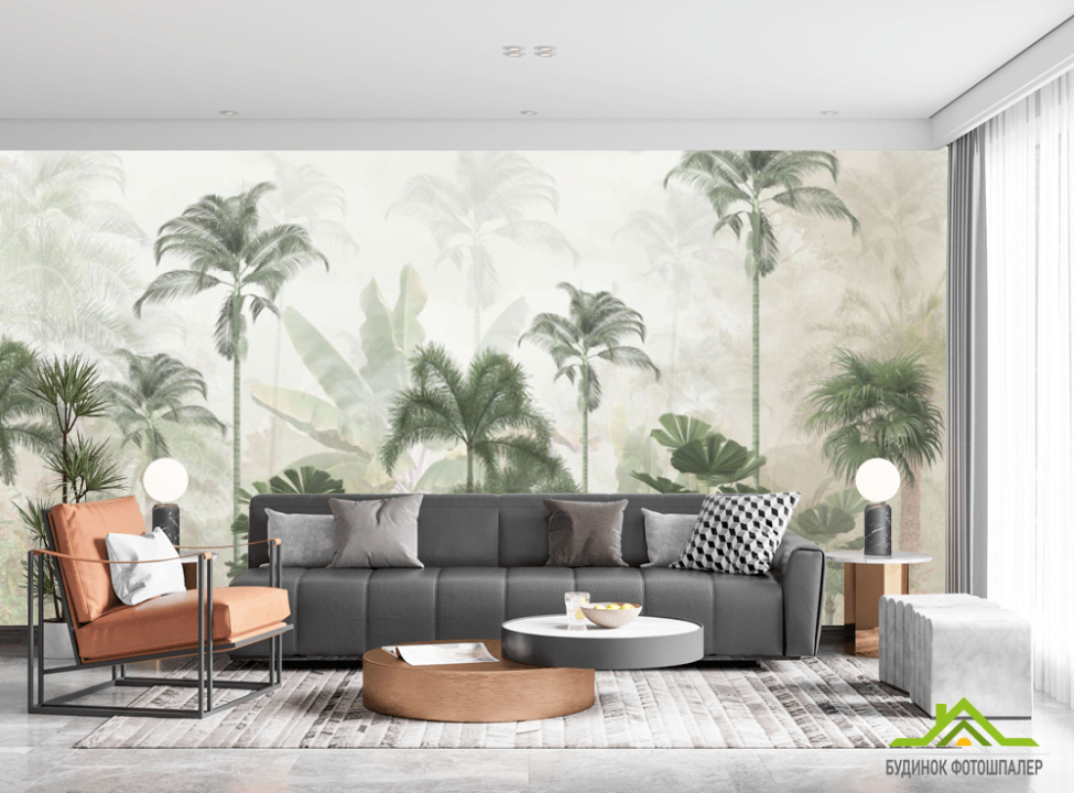 выбрать Фотообои Тропические пальмы в тумане. Фотообои тропические листья на стену