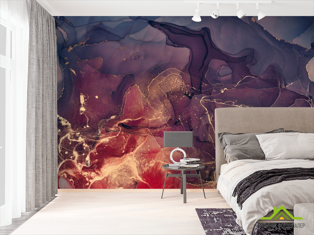 Фотошпалери Золотий Fluid art з фіолетовим