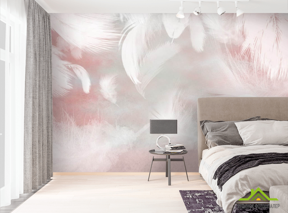 выбрать Фотообои Белые перья на розовом фоне Фотообои перья на стену