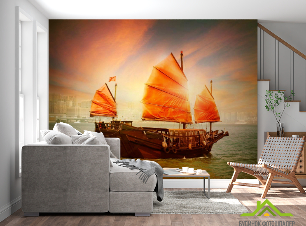 выбрать Фотообои Корабль с оранжевыми парусами Фотообои Корабли на стену
