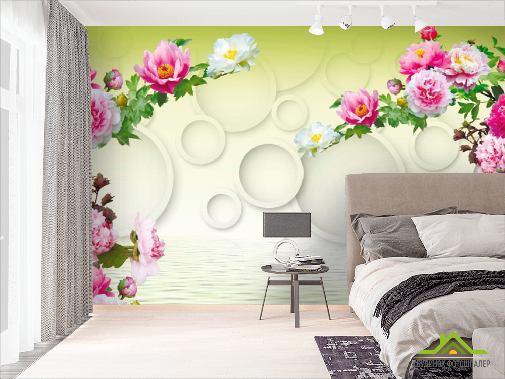 Фотообои 3д цветы с кольцами