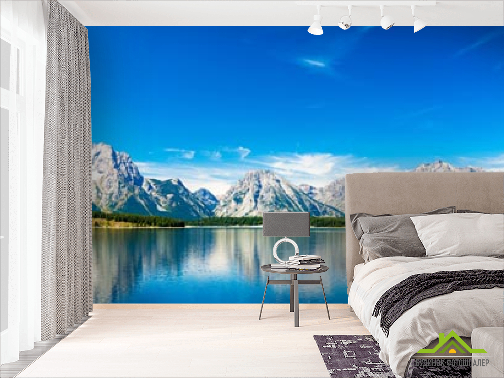 Фотошпалери синє озеро біля гір
