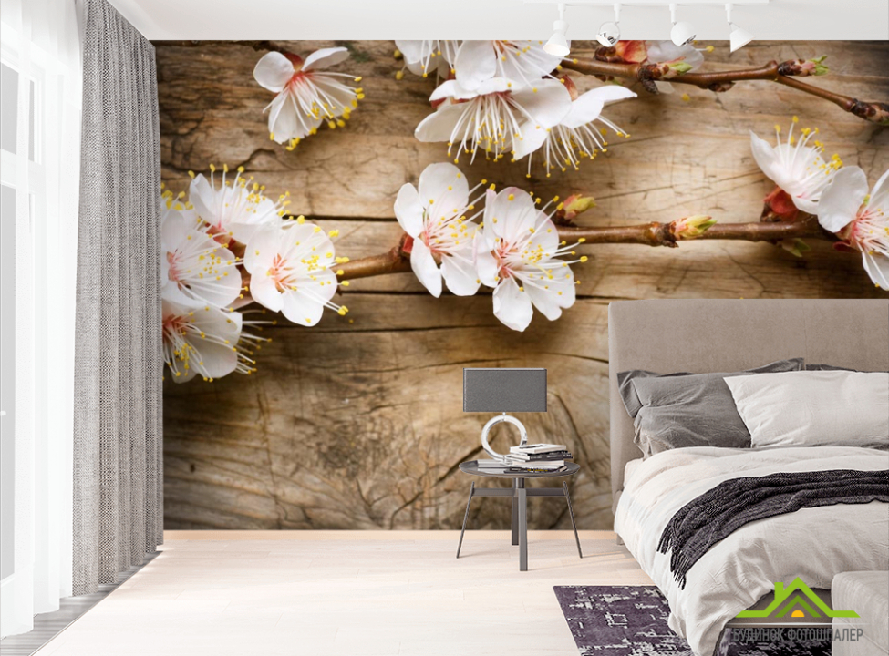 выбрать Фотошпалери білі квіточки на гілці  на стіну