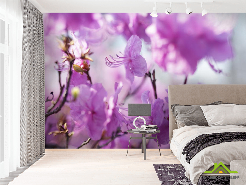Фотообои сиреневые цветочки на дереве