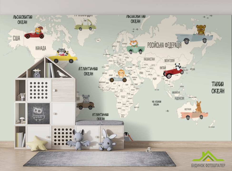 выбрать Фотошпалери Карта з машинками англійською Фотошпалери Розвиваючі карти на стіну