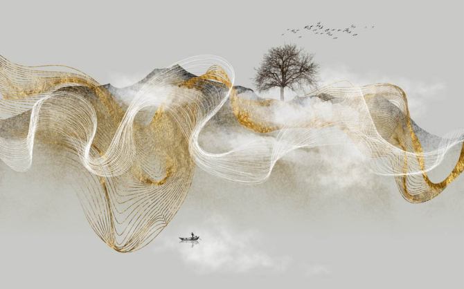 Фотообои Золотая абстракция с деревом