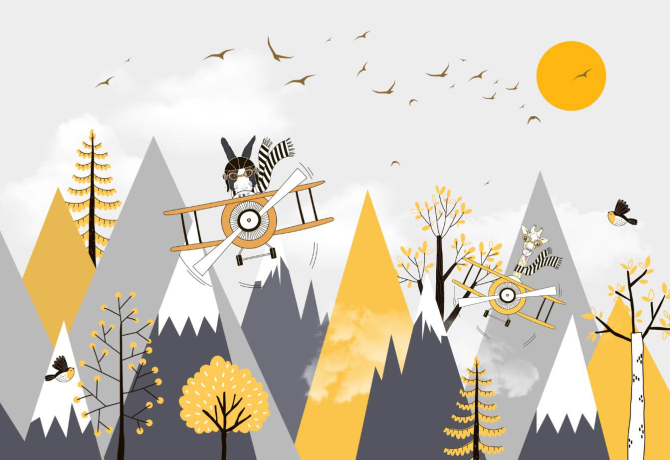 Фотошпалери Гори дитячі жовто-сірі