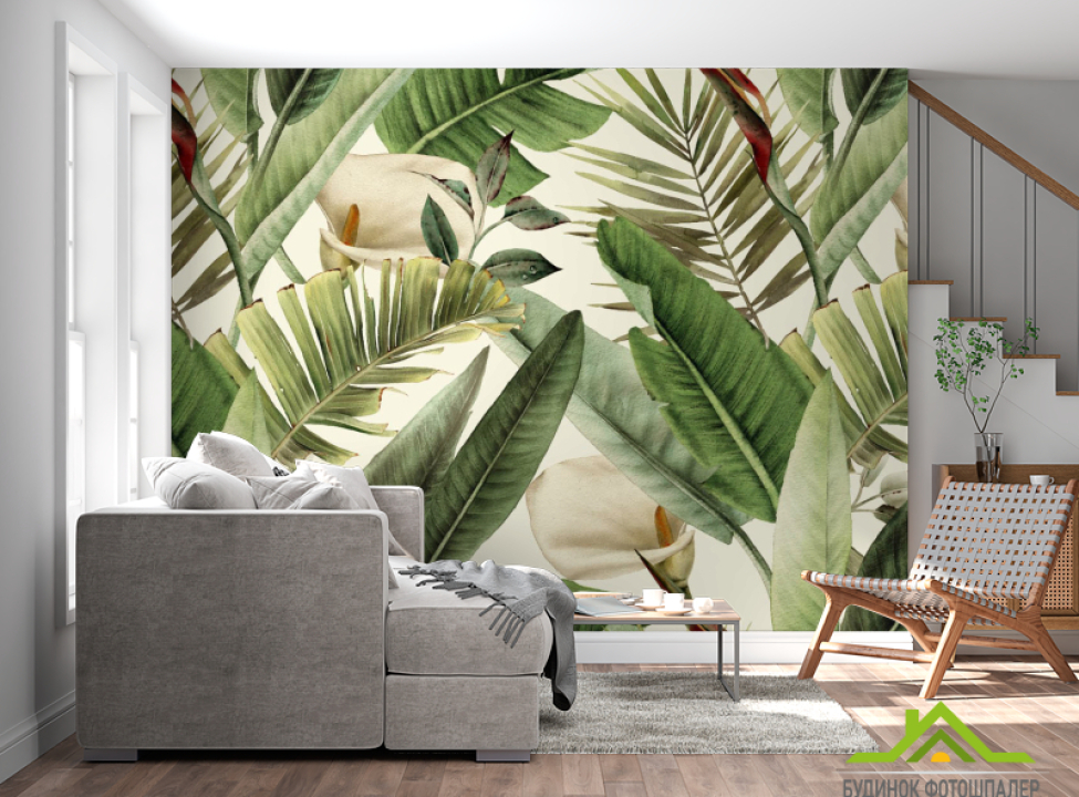 выбрать Фотошпалери Тропічні листя і Кали Фотошпалери тропічні листя на стіну
