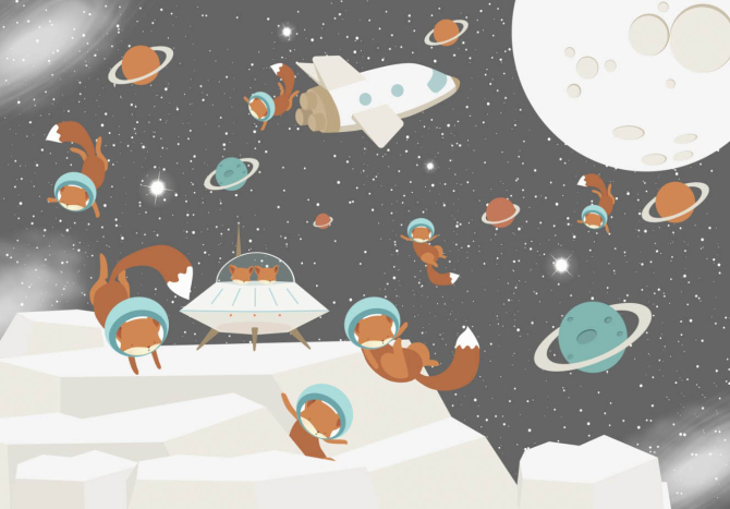 Фотошпалери Лисички в космосі